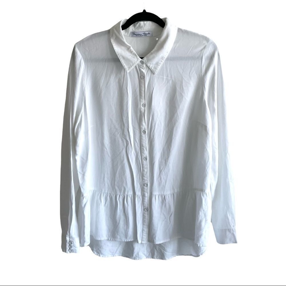 FRANCESCO CASOLA Italy Button Front Peplum Blouse White XL